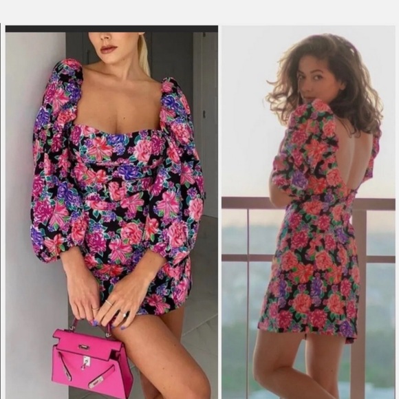 BLOGGERS FAVE NWOT ZARA Purple Pink Sheath Dress with Puff Sleeves - Picture 4 of 16